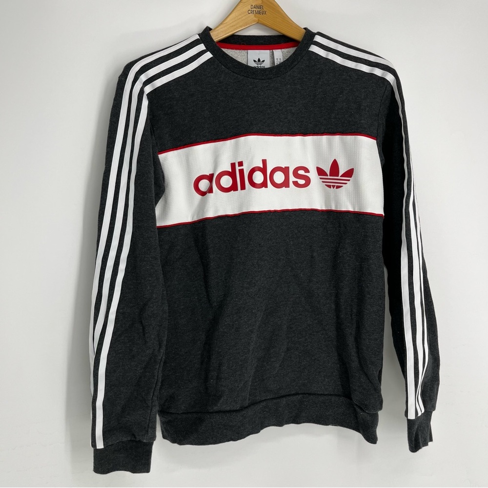 Adidas Originals Mens Sweatshirt Grey & White Size Small Big sprint Cotton Shirt